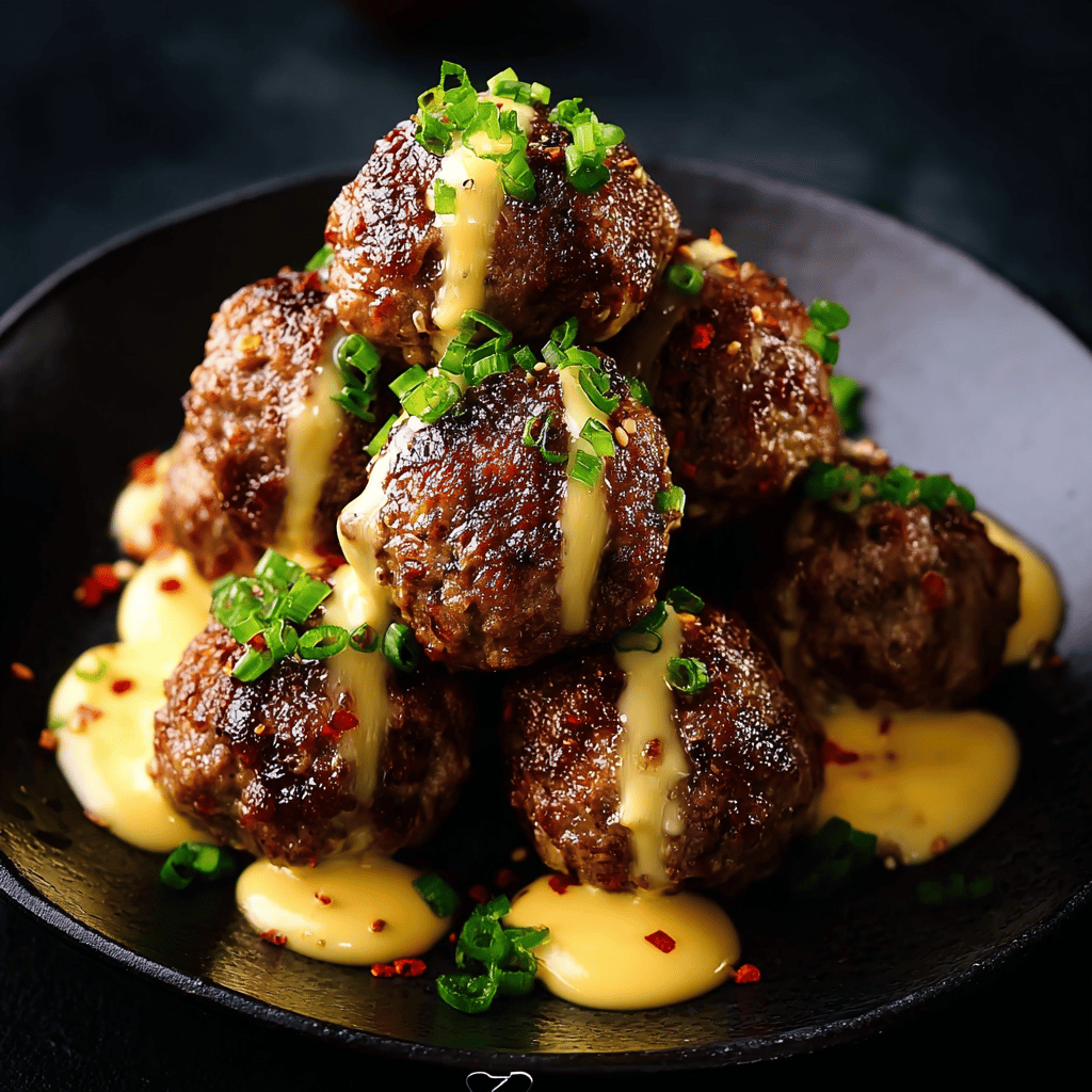 Korean BBQ Meatballs with Spicy Mayo Dip