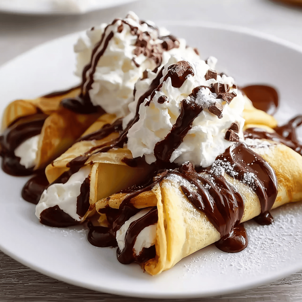 Crepes with Ice Cream & Chocolate Drizzle