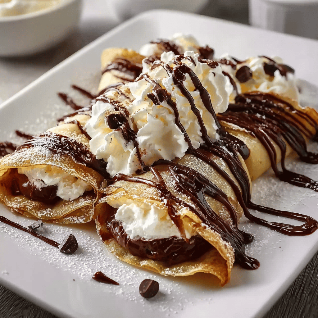 Crepes with Ice Cream & Chocolate Drizzle