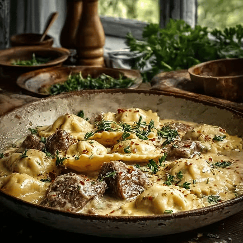 Irresistible Garlic Butter Steak and Cheese Ravioli