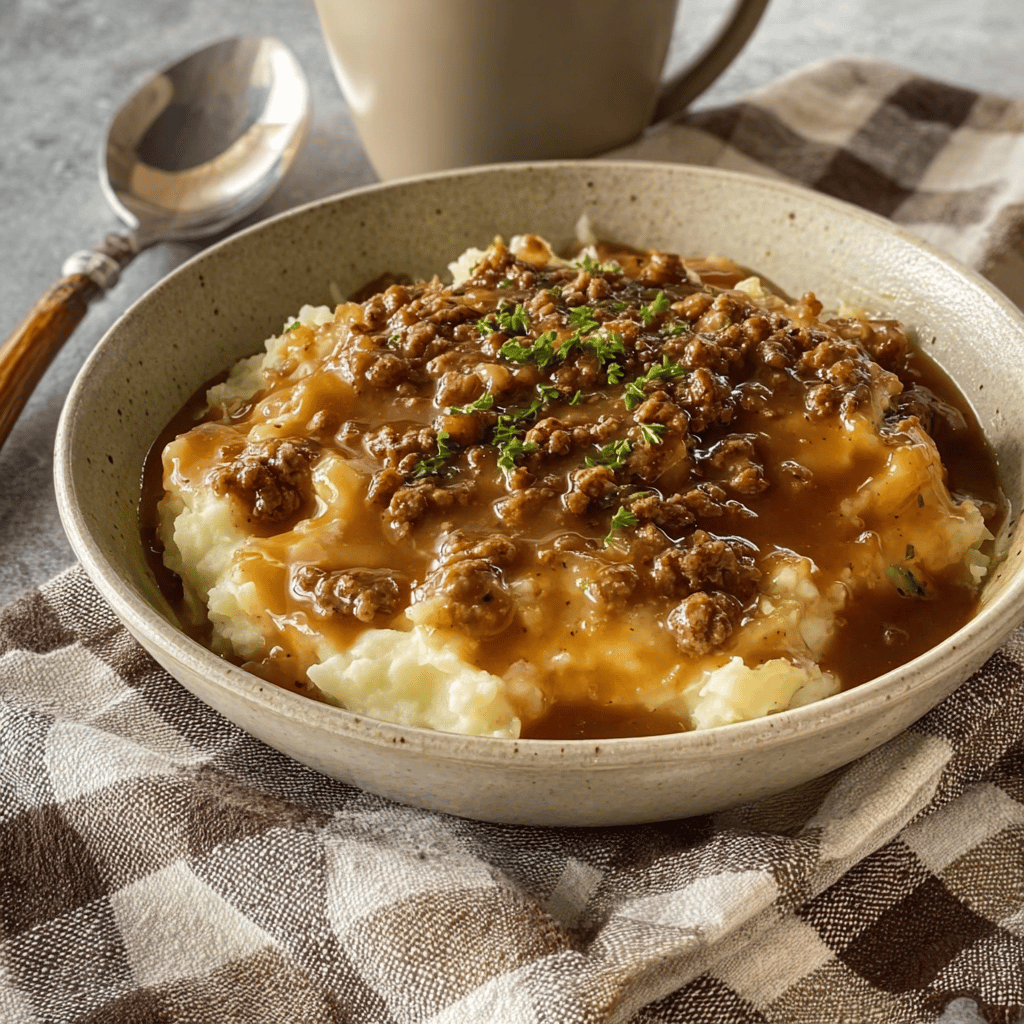 Beef and Gravy with Mashed Potatoes