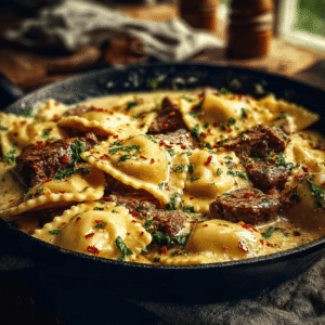 Irresistible Garlic Butter Steak and Cheese Ravioli