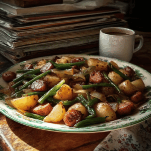 Easy One Pan Sausage, Green Beans, and Potatoes