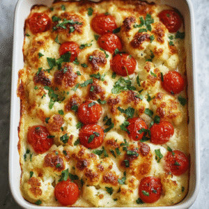Creamy Baked Cauliflower with Mozzarella and Tomatoes: A Comforting, Flavor-Packed Dish