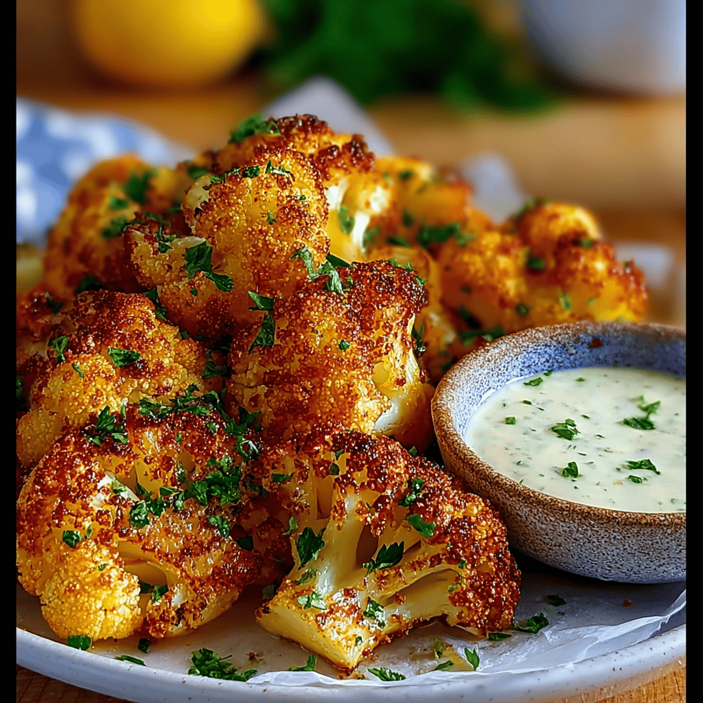 Crispy Baked Cauliflower Bites with Garlic Sauce