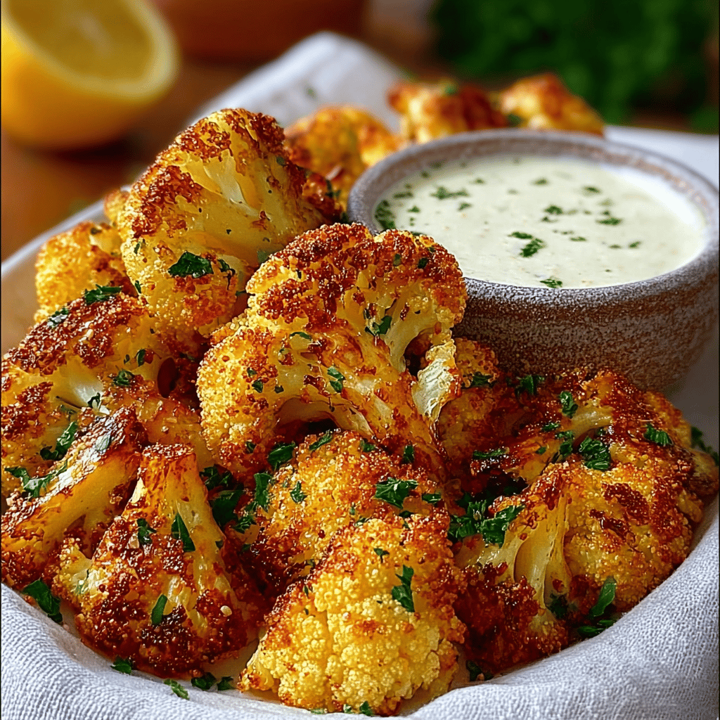 Crispy Baked Cauliflower Bites with Garlic Sauce