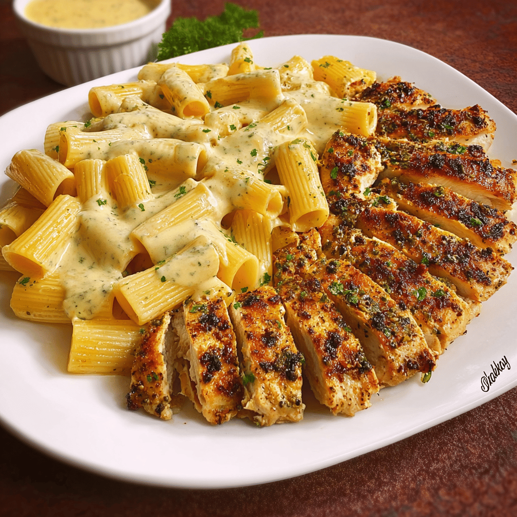 Creamy Garlic Parmesan Chicken with Cheesy Penne Pasta