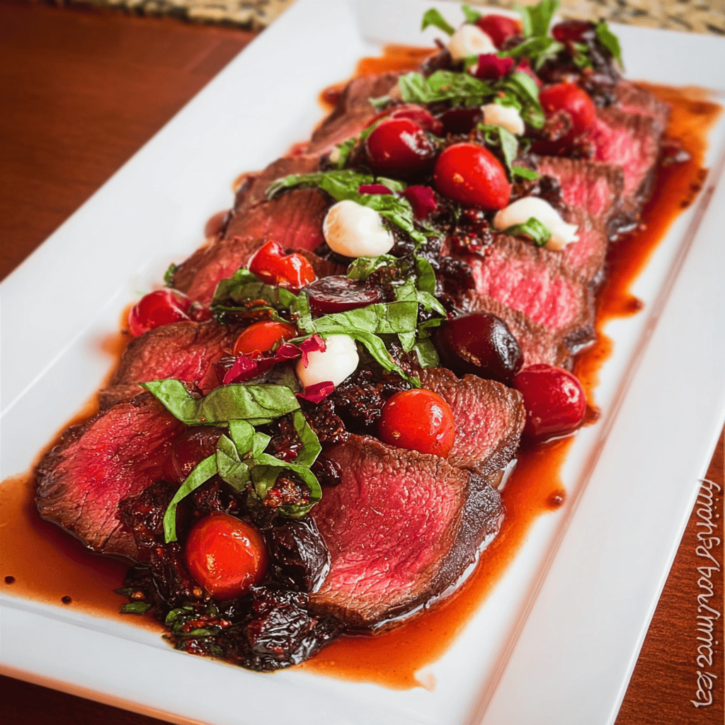 Grilled Balsamic Steak Caprese with Mozzarella, Tomatoes, and Basil