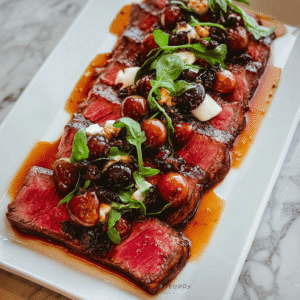 Grilled Balsamic Steak Caprese with Mozzarella, Tomatoes, and Basil