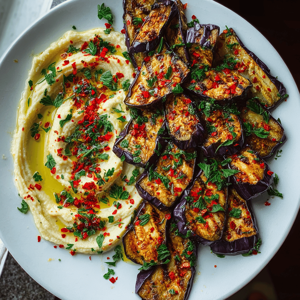 Spicy Whipped Feta Chicken Alfredo with Crispy Eggplant Wedges & Chili Oil Drizzle