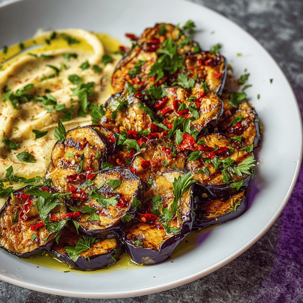 Spicy Whipped Feta Chicken Alfredo with Crispy Eggplant Wedges & Chili Oil Drizzle