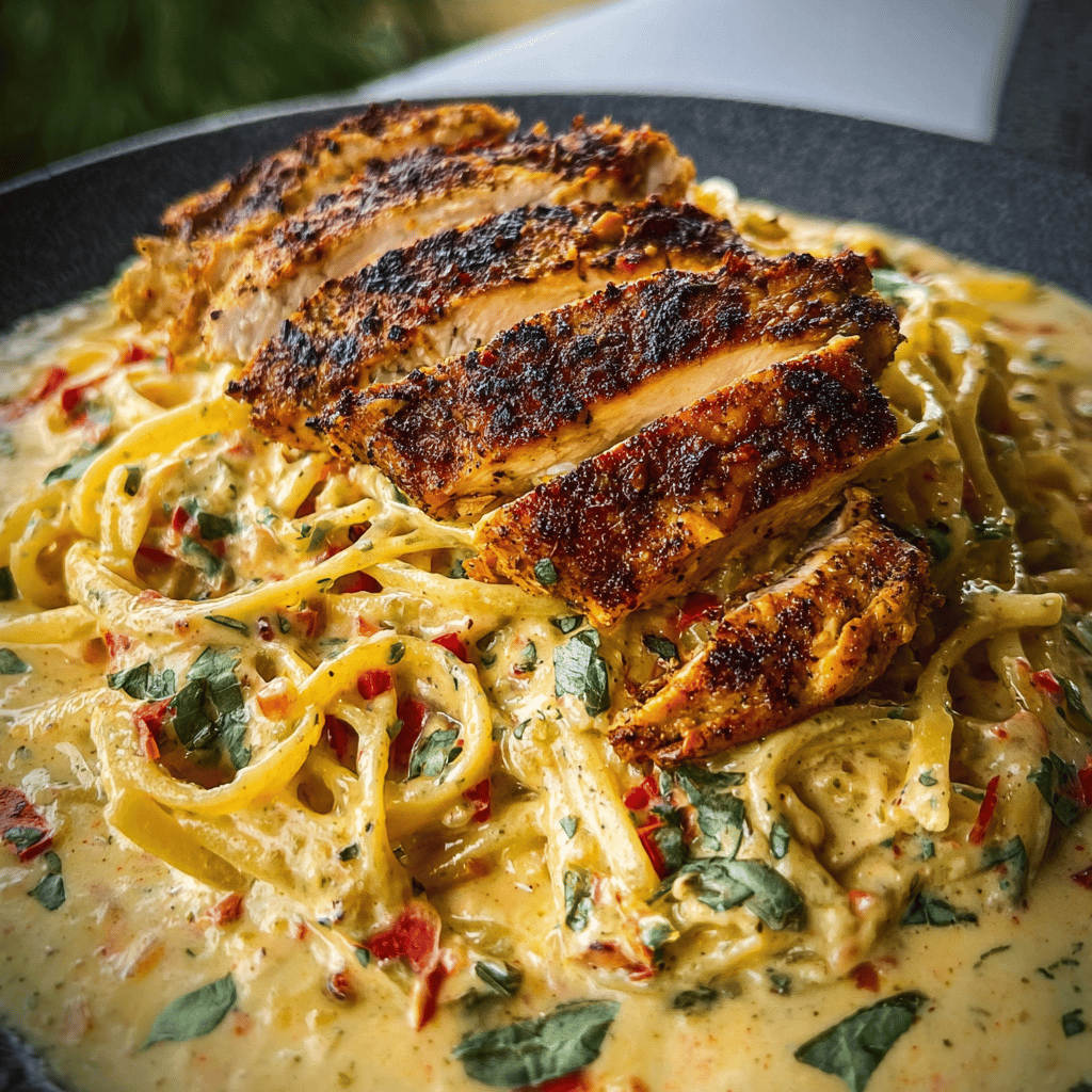 Creamy Cajun Chicken Fettuccine with Garlic Mozzarella Cheese Sauce