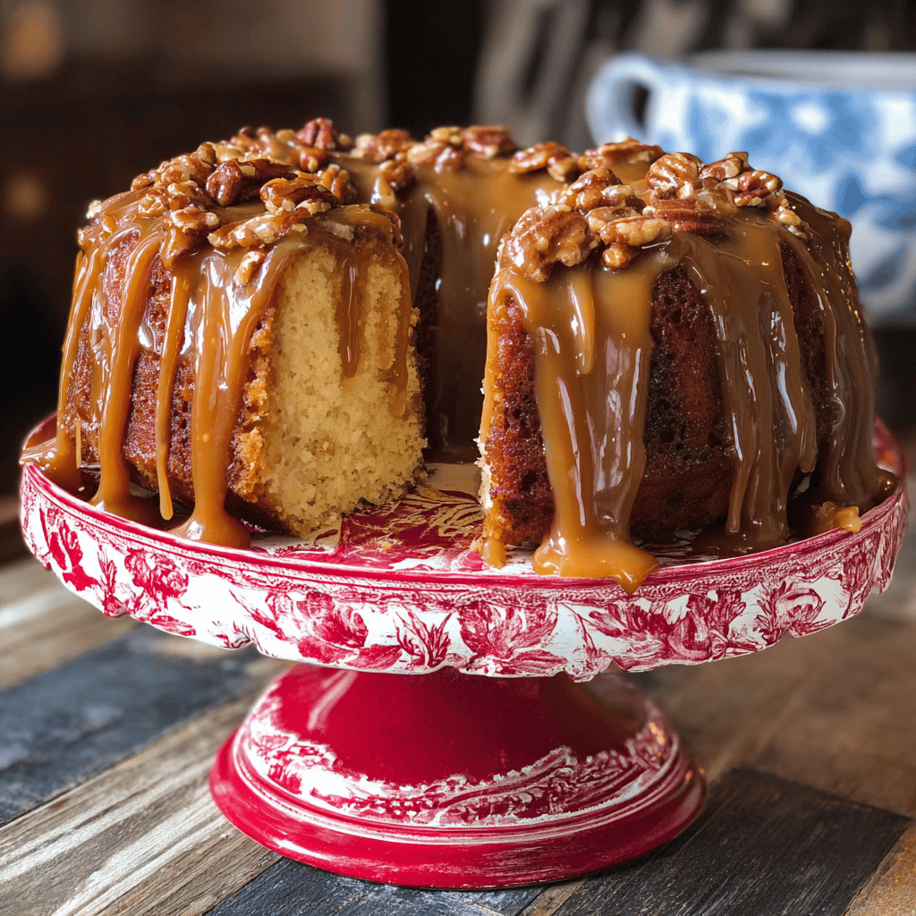 Butter Pecan Pound Cake with Caramel Glaze