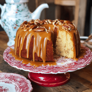 Butter Pecan Pound Cake with Caramel Glaze
