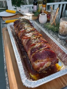 brown sugar bacon wrapped pork-loin