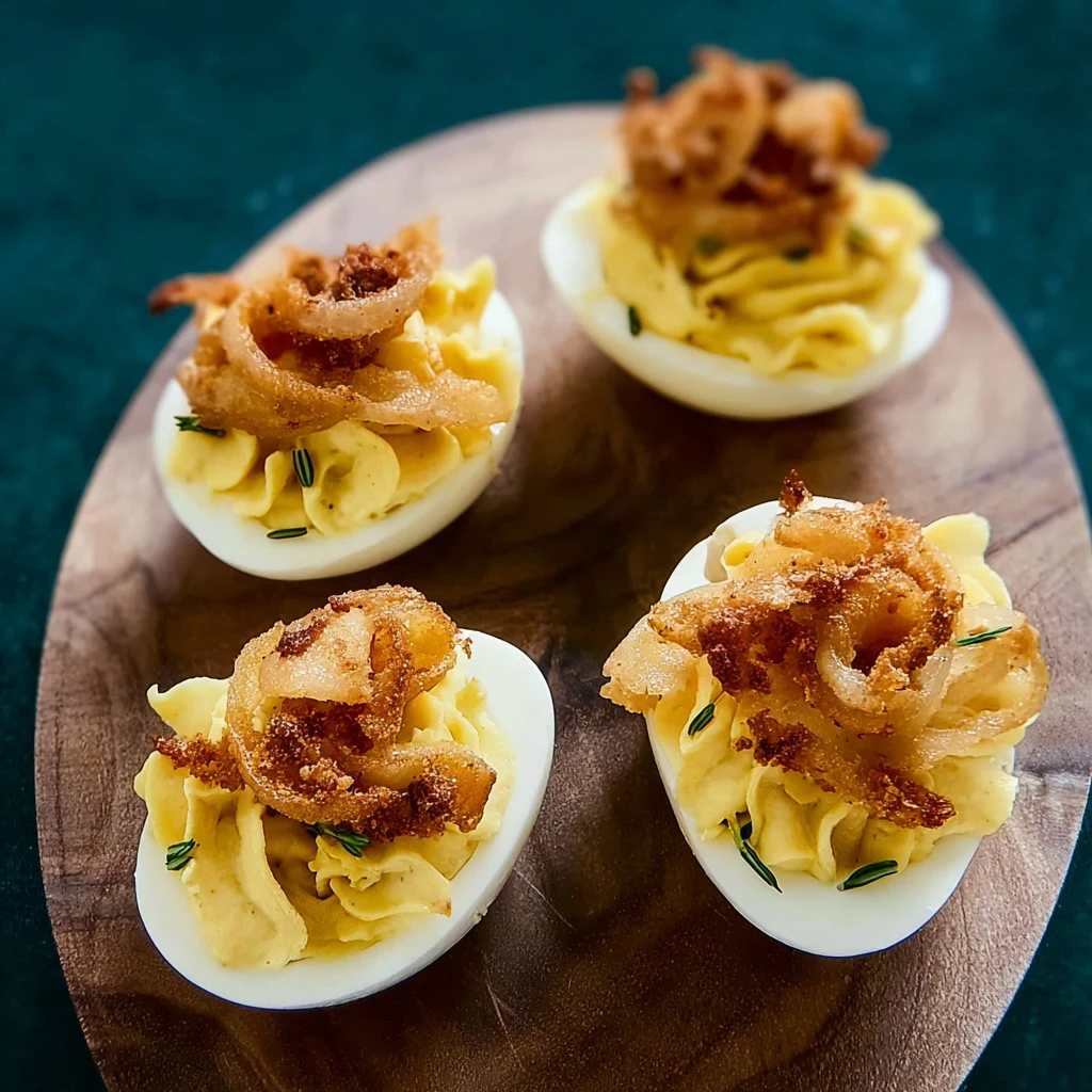 Friendsgiving Recipes - Christmas recipes - French Onion Deviled Eggs for Holidays & Parties