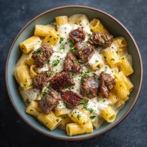 Garlic Butter Steak Bites with Creamy Alfredo Rigatoni Recipe
