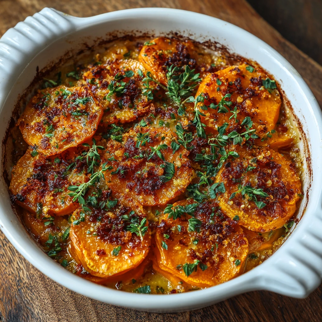 Garlic Scalloped Sweet Potatoes