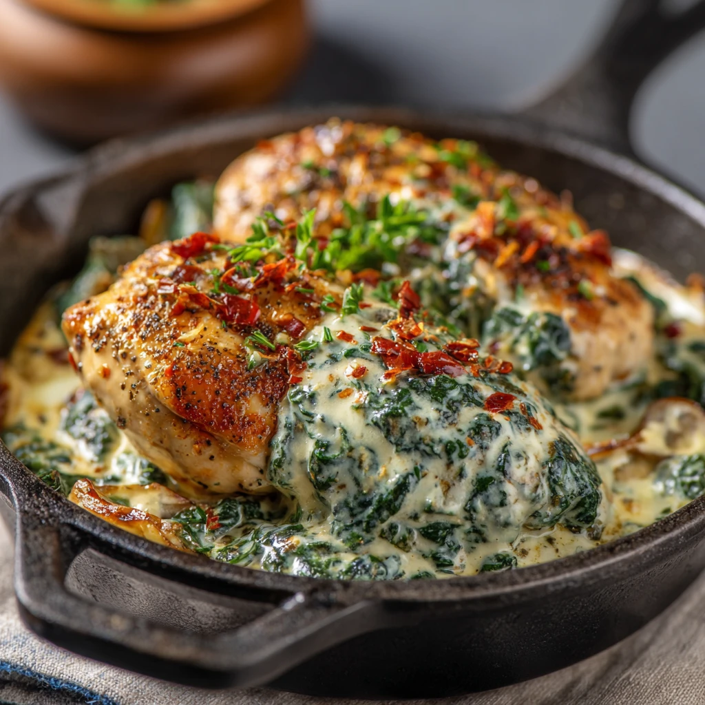 One-Skillet Creamy Spinach Chicken