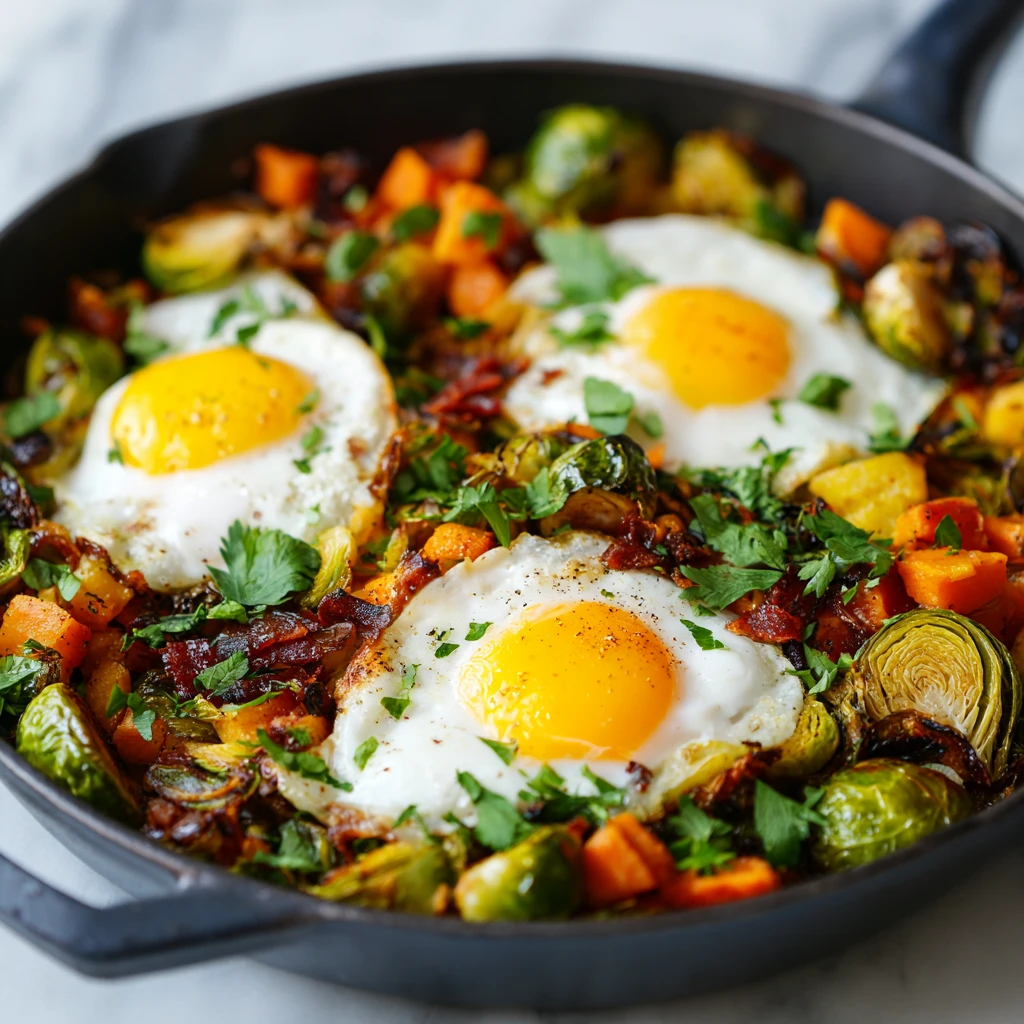 Quick Sweet Potato Brussel Sprout Hash