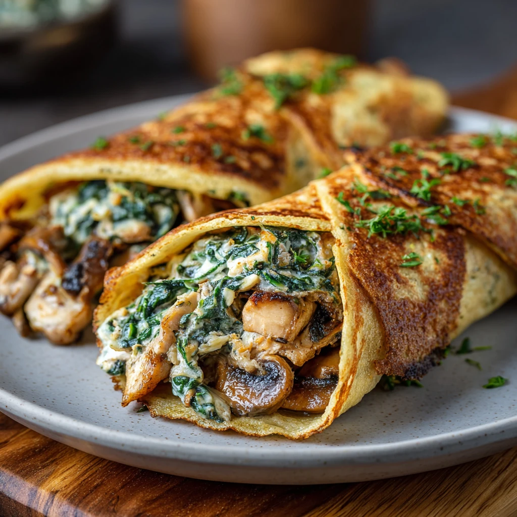Savory Spinach Mushroom Chicken Crêpes
