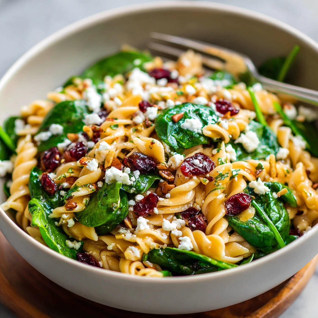 Spinach Pasta Salad with Feta and Cranberries