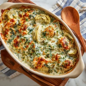 Easy Creamy Spinach Artichoke Chicken Bake