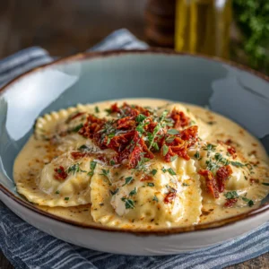 Ravioli with Sun Dried Tomato Cream Sauce
