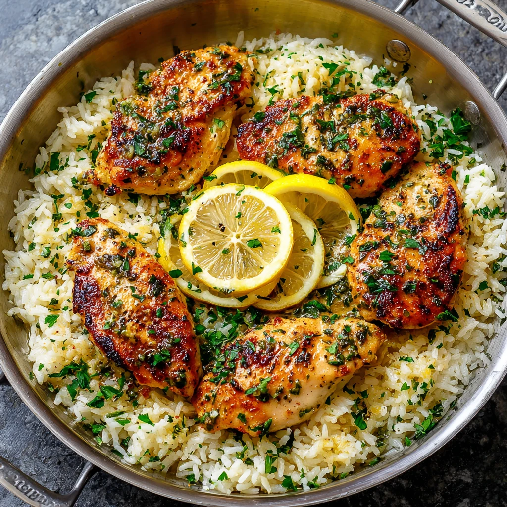 The Best Chicken Scampi with Garlic Parmesan Rice