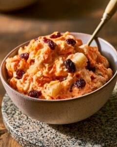 Creamy Carrot Jello Salad with Pineapple and Raisins
