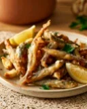 Crispy Fried Anchovies with Lemon and Garlic