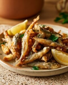 Crispy Fried Anchovies with Lemon and Garlic
