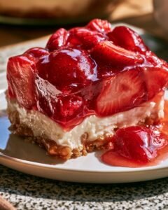 Strawberry Pretzel Jello Salad with a Creamy Cheesecake Layer