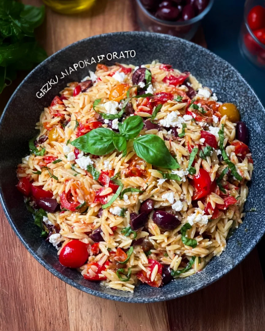 Greek Orzo with Tomatoes, Olives, Basil & Feta